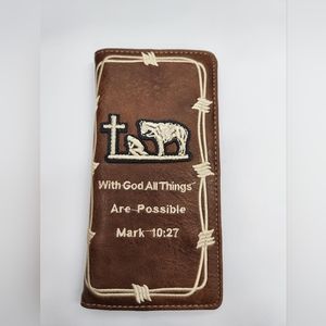 Cross cowboy Praying Western Mens Wallet Brown